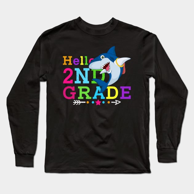 Shark Hello 2nd Grade Tshirt Teachers Kids Back to school Gifts Long Sleeve T-Shirt by kateeleone97023